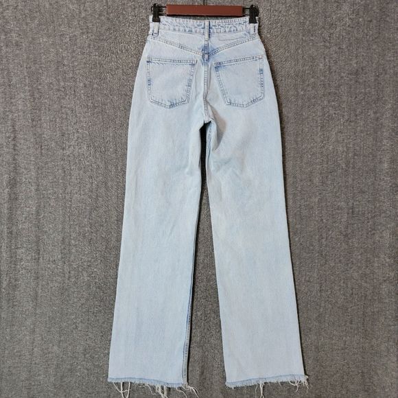 ZARA Jeans Womens 2 Blue Marine Straight Wide Leg High Waist Raw Hem - Picture 8 of 12